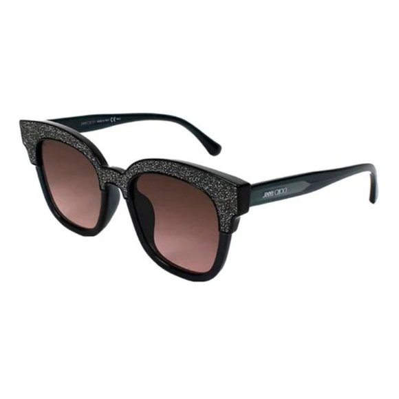 BNWT Jimmy Choo MAYEL/S VE 018R Clubmaster Black Glittery Sunglasses Brown Lens - Picture 6 of 6